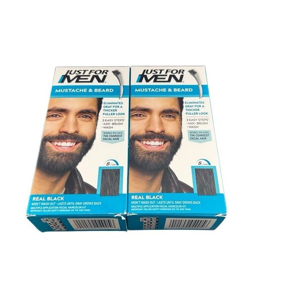Just for Men Mustache & Beard M-55 Brush in Color Base Real Black Lot of 2 New - Picture 1 of 6